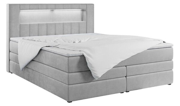 Łóżko nowoczesne, kontynentalne 120x200 z wezgłowiem LED do sypialni - GOLD 5 - KING jasny szary