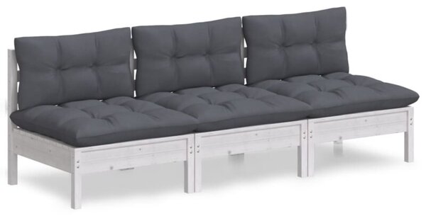 Sofa 3-osobowa ogrodowa z antracytowymi poduszkami, sosnowa