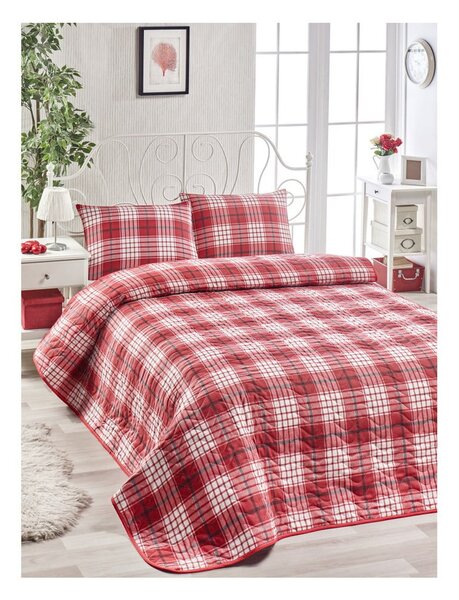 Zestaw bawełnianej czerwonej narzuty na łóżko i poszewki Muro Gerro, 160x220 cm