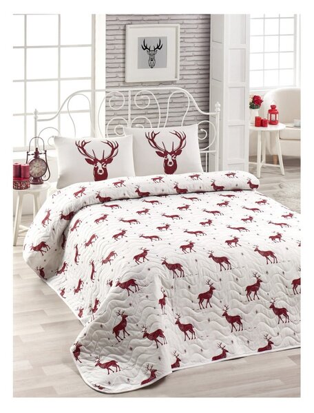 Zestaw narzuty na łóżko i poszewki na poduszkę z domieszką bawełny Geyik Claret Red, 160x220 cm