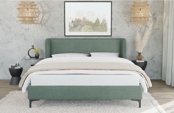 Zielone tapicerowane łóżko ze stelażem 90x200 cm Basti – Ropez