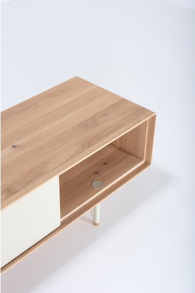 Biało-naturalna szafka pod TV z litego drewna dębowego 160x48 cm Fina – Gazzda