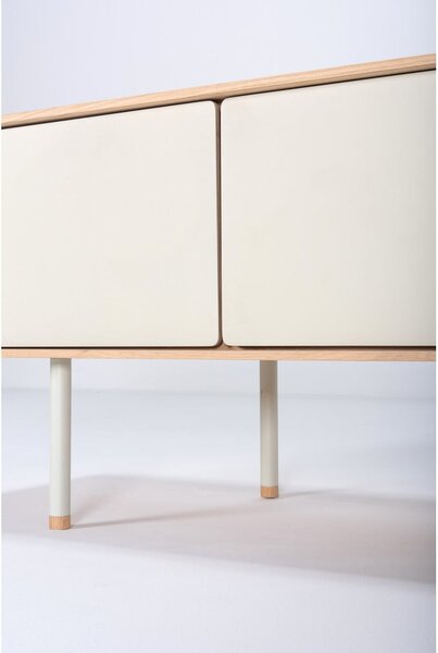 Biało-naturalna szafka pod TV z litego drewna dębowego 160x48 cm Fina – Gazzda