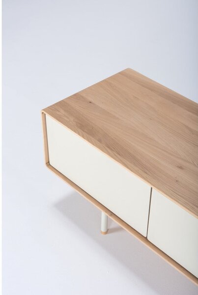Biało-naturalna szafka pod TV z litego drewna dębowego 160x48 cm Fina – Gazzda