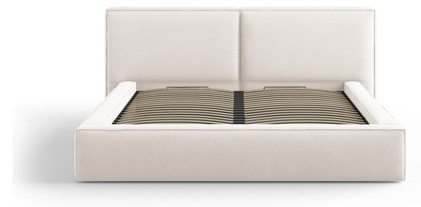 Beżowe tapicerowane łóżko dwuosobowe ze schowkiem i stelażem 160x200 cm Arendal – Cosmopolitan Design