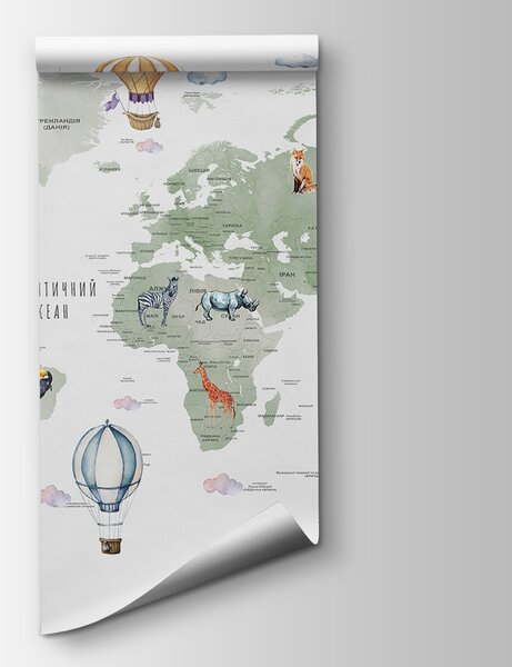 Fototapeta Mapa świata ze zwierzętami i słowami, Fototapety Dziecięce, Popularne Fototapety, u95274 - Tapeko.pl