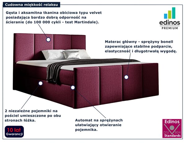 Bordowe łóżko tapicerowane z zagłówkiem 5 rozmiarów G4-K44