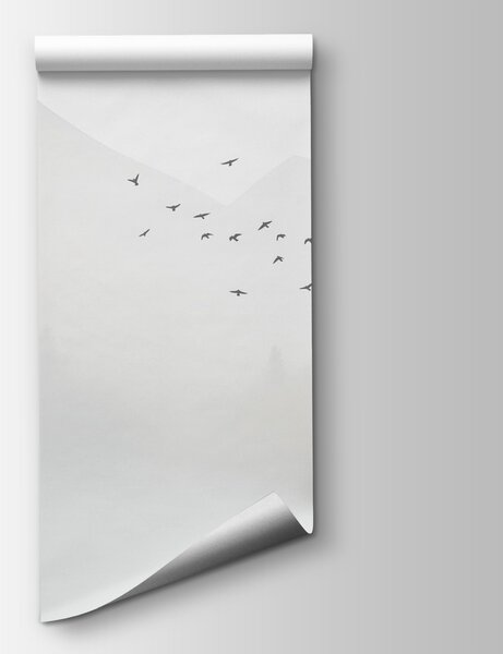 Fototapeta Ptaki latające nad zamglonym lasem, Fototapety Natura, Popularne Fototapety, w08756 - Tapeko.pl