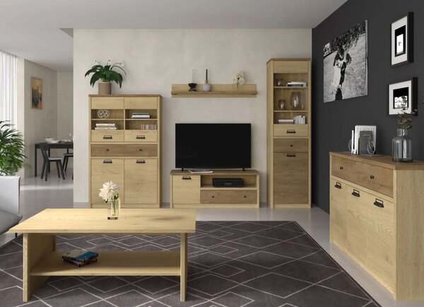 Półka wisząca industrialna 125 cm dąb cremona + dąb lefkas B7-C94