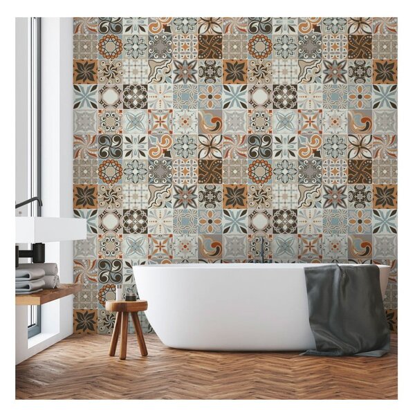 Zestaw 30 naklejek ściennych Ambiance Wall Decal Cement Tiles Bali, 15x15 cm