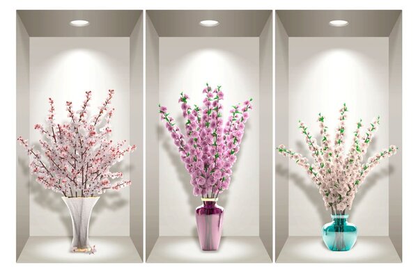 Komplet 3 naklejek ściennych 3D Ambiance Bunches of Cherry