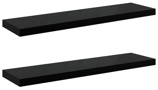 Półki ścienne 2 szt. wysoki połysk, czarne, 90x23,5x3,8 cm, mdf