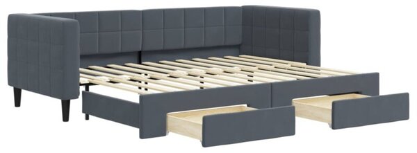 Sofa rozsuwana z szufladami, ciemnoszara, 80x200 cm, aksamit