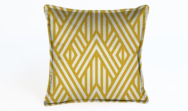 Żółto-biała aksamitna poduszka Velvet Atelier Lines, 45x45 cm
