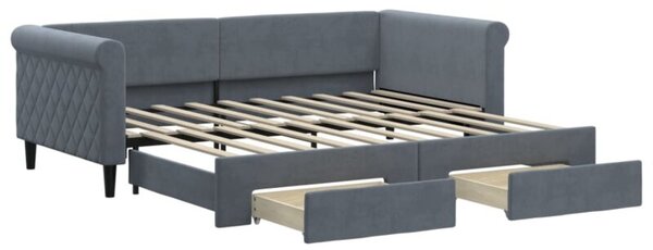 Sofa rozsuwana z szufladami, ciemnoszara, 90x190 cm, aksamit