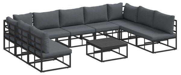 Zestaw sof ogrodowych z aluminium w kolorze czarnym, minimalistyczny i elegancki, 9 miejsc, regulowane nóżki, z poduszkami i pokrowcem ochronnym