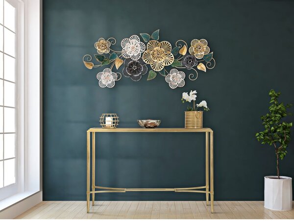 Metalowa dekoracja wisząca z wzorem kwiatów Mauro Ferretti Campur -B-, 118x58 cm