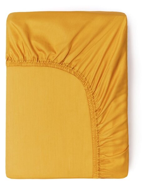 Ciemnożółte elastyczne prześcieradło z satyny bawełnianej HIP, 140x200 cm
