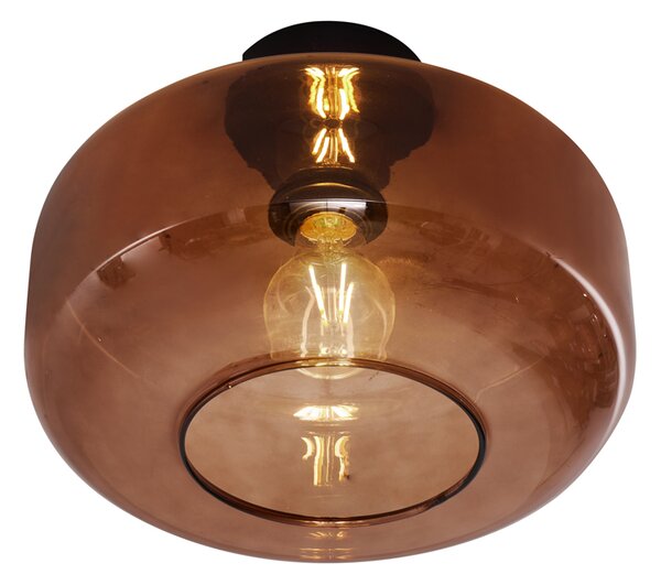 Retrowana lampa sufitowa czarna z brązowym szkłem - Bizle