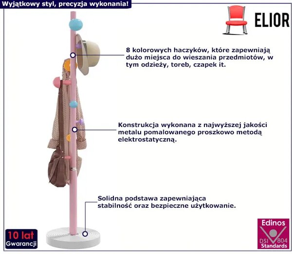 Oryginalny różowy wieszak stojący na ubrania - Efrus