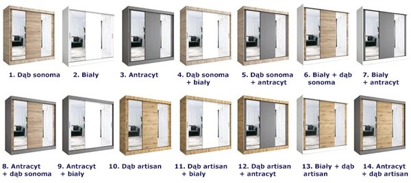Szafa przesuwna do sypialni dąb sonoma + antracyt 200 cm F6-F50