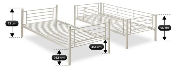 Łóżko Piętrowe Dla Dzieci 90x200 cm RODEZ Metalowe Kaszmir Loft