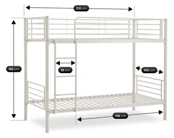 Łóżko Piętrowe Dla Dzieci 90x200 cm RODEZ Metalowe Kaszmir Loft
