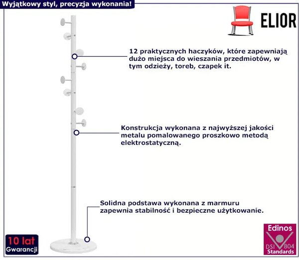 Biały metalowy stojący wieszak na ubrania G7-P15