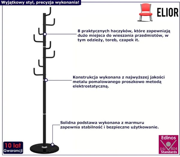 Metalowy czarny stojący wieszak 8 haczyków Z8-C48