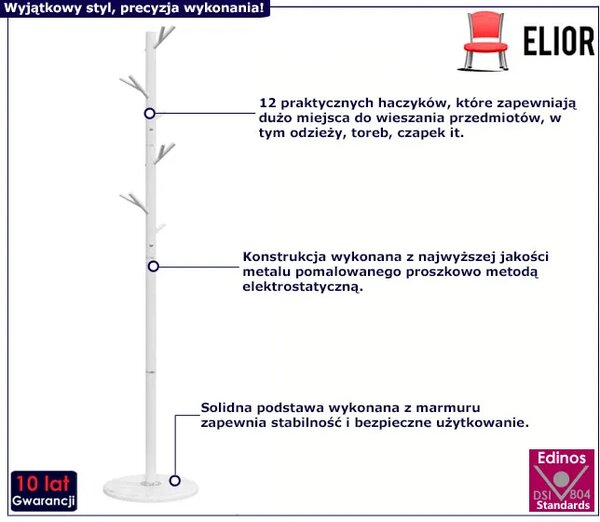 Stojący biały wieszak z marmurową podstawą B1-N85