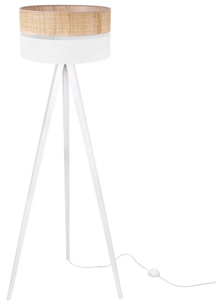 Lampa podłogowa trójnóg biały Light Home LH Rattan Duo 1xE27 45cm abażur walec biały/beżowy