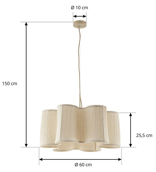 Lampa wisząca Lorna Lindby, możliwość ściemniania, kremowy / amber, salon / jadalnia, tkanina / materiał / jedwab, design