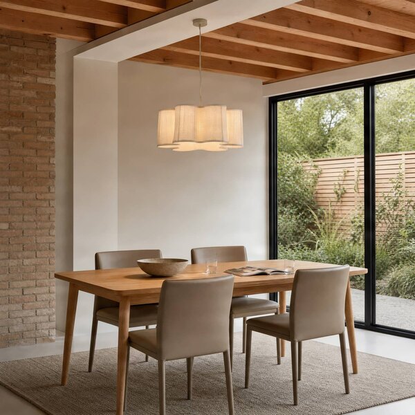 Lampa wisząca Lorna Lindby, możliwość ściemniania, kremowy / amber, salon / jadalnia, tkanina / materiał / jedwab, design