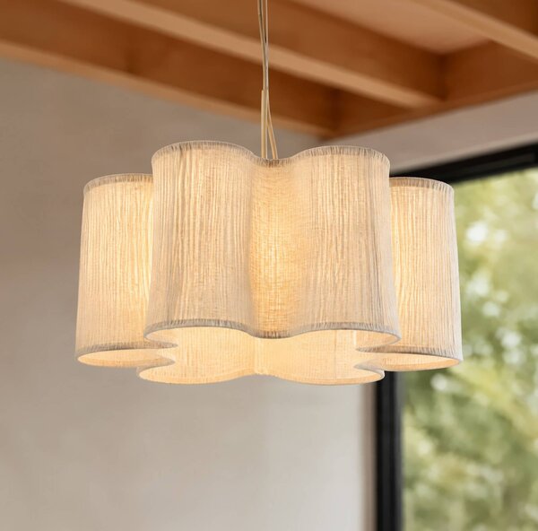Lampa wisząca Lorna Lindby, możliwość ściemniania, kremowy / amber, salon / jadalnia, tkanina / materiał / jedwab, design