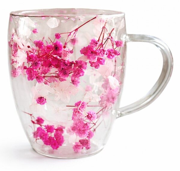 Szklanka termiczna z kwiatami w środku, gipsówka hortensje róż 300 ML 1szt SZK149