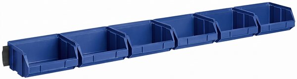 Szyny stalowe z plastikowymi skrzynkami, 6x pudełko 100 x 95 x 50 mm