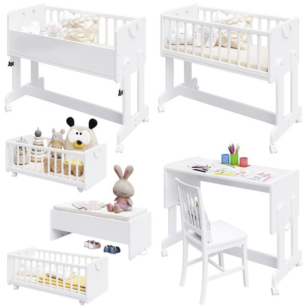 Białe Łóżeczko 6w1 Lula Baby 90×40 – dostawka, kosz Mojżesza, biurko