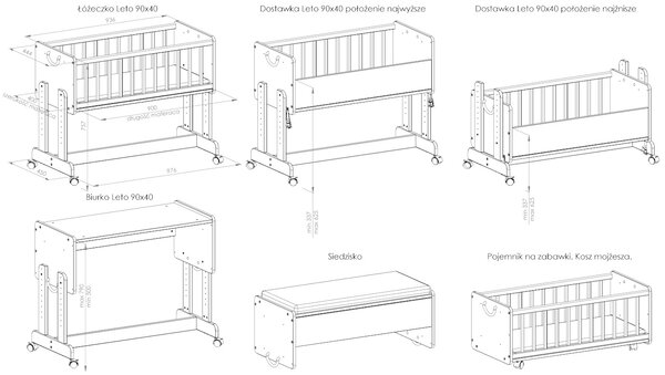 Białe Łóżeczko 6w1 Lula Baby 90×40 – dostawka, kosz Mojżesza, biurko