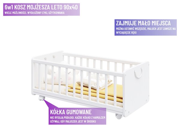 Białe Łóżeczko 6w1 Lula Baby 90×40 – dostawka, kosz Mojżesza, biurko