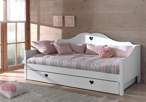 Białe łóżko dziecięce z litego drewna sosnowego z wysuwanym łóżkiem ze schowkiem 90x200 cm AMORI – Vipack