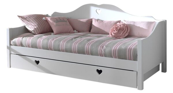 Białe łóżko dziecięce z litego drewna sosnowego z wysuwanym łóżkiem ze schowkiem 90x200 cm AMORI – Vipack