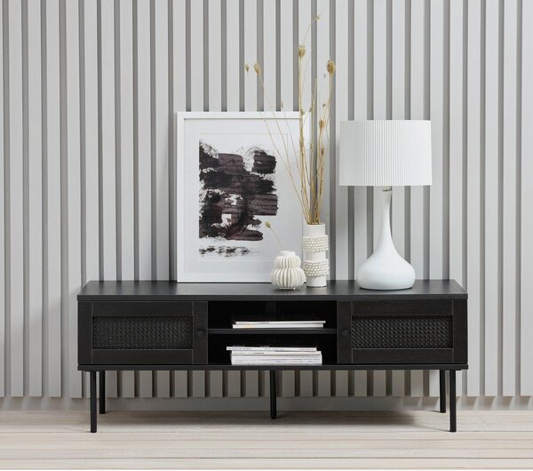 Czarna szafka pod TV w dekorze dębu 120x43 cm Pensacola – Unique Furniture