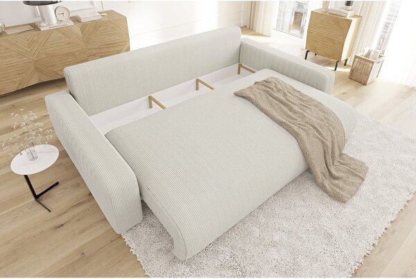 Kremowa sztruksowa rozkładana sofa ze schowkiem 234 cm Sara – Ropez