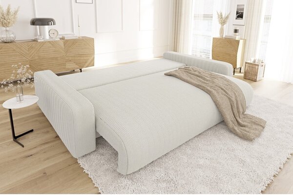 Kremowa sztruksowa rozkładana sofa ze schowkiem 234 cm Sara – Ropez
