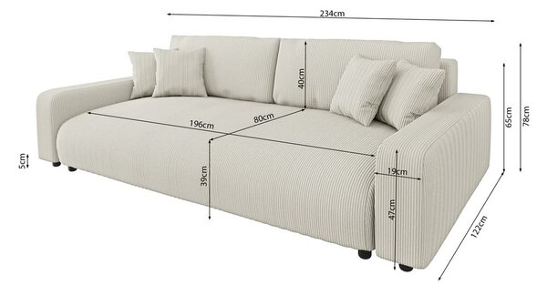 Kremowa sztruksowa rozkładana sofa ze schowkiem 234 cm Sara – Ropez
