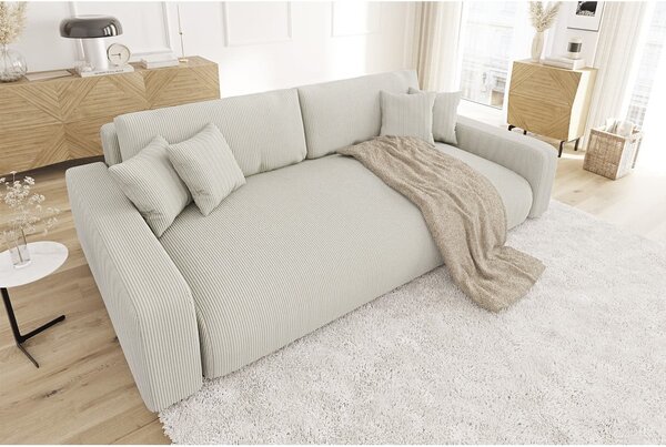 Kremowa sztruksowa rozkładana sofa ze schowkiem 234 cm Sara – Ropez