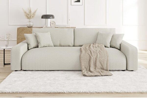 Kremowa sztruksowa rozkładana sofa ze schowkiem 234 cm Sara – Ropez