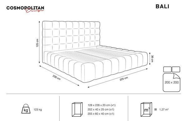Beżowe tapicerowane łóżko dwuosobowe ze schowkiem i stelażem 200x200 cm Bali – Cosmopolitan Design