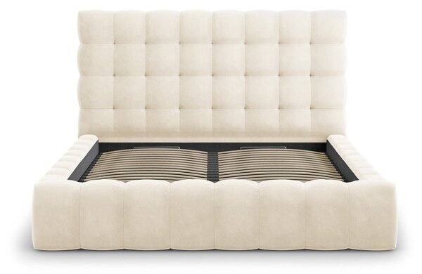 Beżowe tapicerowane łóżko dwuosobowe ze schowkiem i stelażem 200x200 cm Bali – Cosmopolitan Design