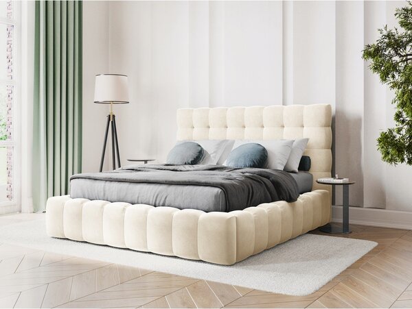 Beżowe tapicerowane łóżko dwuosobowe ze schowkiem i stelażem 200x200 cm Bali – Cosmopolitan Design